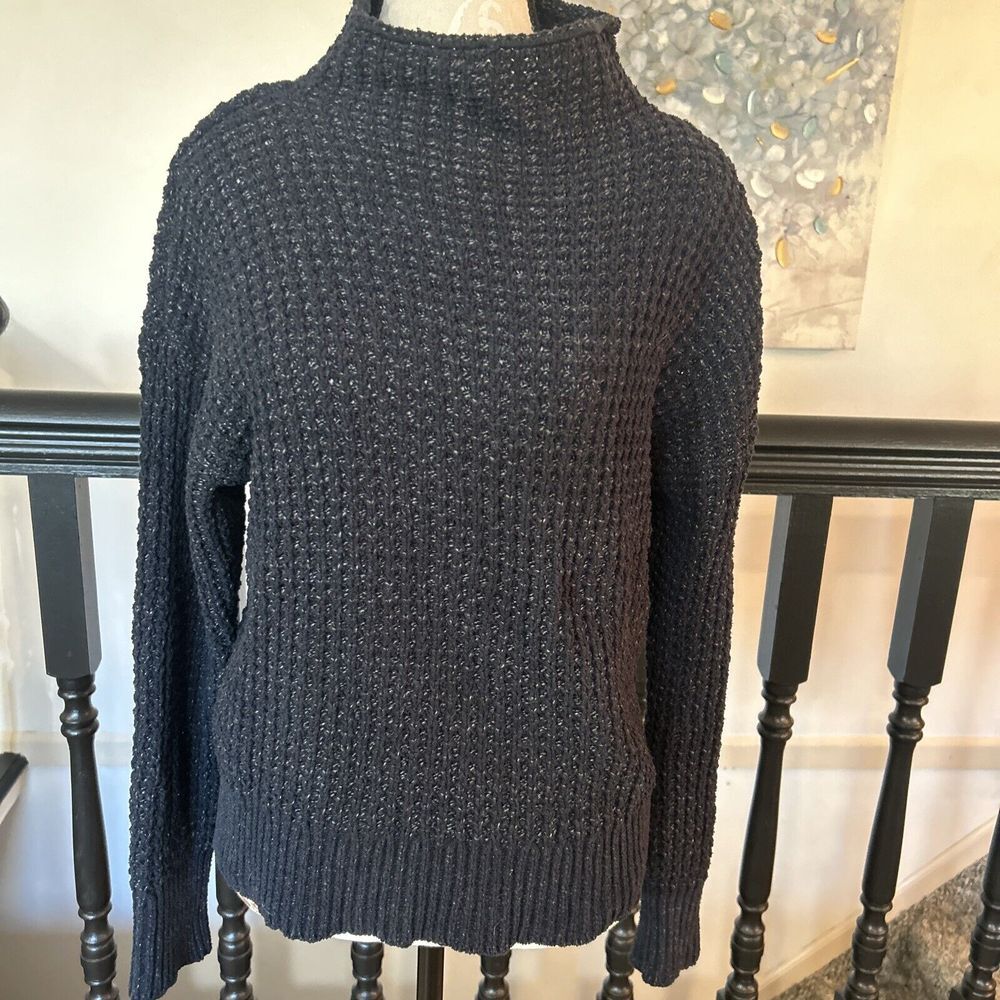 American Eagle Black Chunky Cable Knit Sweater Mock‎ Neck SZ S 2% Wool